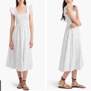 Hill House Cream Midi Dress with Ruffled Sleeves